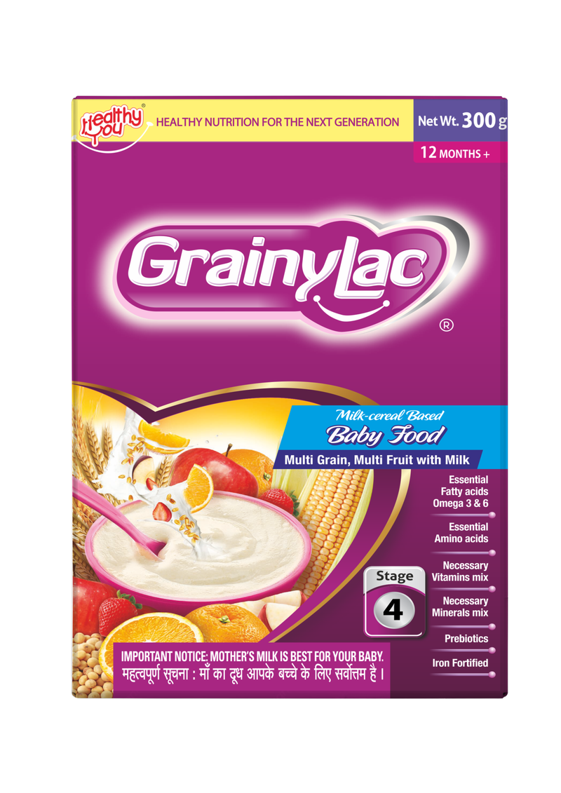 GrainyLac Multi Grain Multi Fruit With Milk 12 Months + (Stage 4) 300g