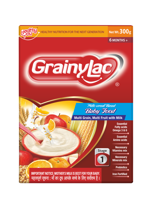 GrainyLac Multi Grain Multi Fruit With Milk 6 Months + (Stage 1) 300g